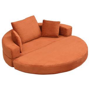 Canapé Modulable 173x176 Cm, Transformable En Lit Ovale Avec Bordure Haute, Velours Côtelé, Orange