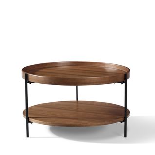 Table D Appoint 69x69x38 Cm, Plateau En Mdf Et Bois, Pieds Métal, Couleur Bois Foncé