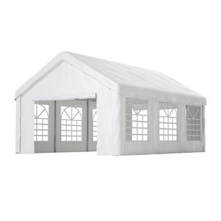 Tonnelle 601x400x281 Cm, Portes Enroulables Avant Arrière, Acier Tissu Oxford, Blanc