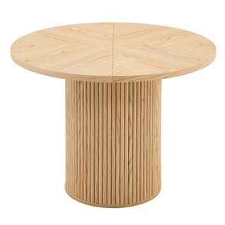 Table Basse Ronde 100x100x76cm, Plateau 4 Segments, Pieds Cylindriques, Mdf, Métal, Couleur Bois