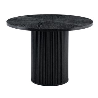Table Basse Ronde 100x100x76 Cm, Plateau 4 Segments, Pieds Cylindriques, Mdf Et Métal, Noir