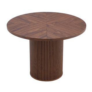 Table Basse Ronde 100x100x76cm, Plateau 4 Segments En Mdf, Pieds Cylindriques, Structure Métal, Brun