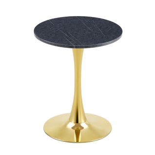 Table D'appoint Ronde 60x60x72 Cm, Plateau Thermoformé 2 Cm, Pied Métal, Mdf, Noir+doré