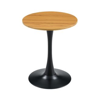 Table D'appoint Ronde 60x60x72 Cm, Plateau Thermoformé 2 Cm, Pied Métal, Mdf, Couleur Bois+noir