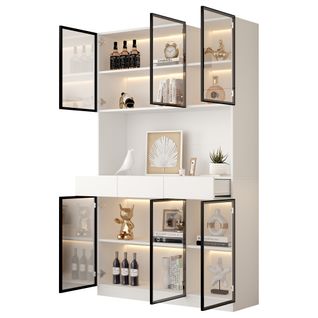 Vitrine 120x36x200cm, Avec LED Et 3 Tiroirs, Panneaux De Particules Et Verre, Blanc
