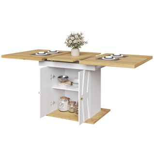 Table Extensible 110(140)x70x76,5 Cm, Rangement Intégré, Pieds à Relief, Mdf Et Métal, Blanc+bois