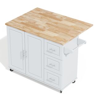 Îlot De Cuisine 137x43-76x92 Cm, 3 Tiroirs, Plan Rabattable 111x76 Cm, Mdf, Roulettes, Gris+bois