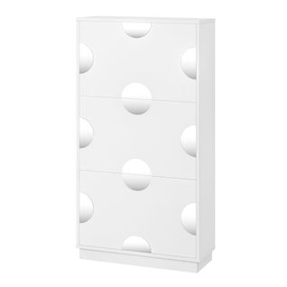 Meuble à Chaussures 63x24x120 Cm, 3 Abattants Avec Petit Miroir Rond, Profil Vertical, Mdf, Blanc