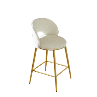 Tabouret De Bar, Hauteur D'assise 67 Cm, Dossier Ajouré Ergonomique, Tissu Chenille, Beige+doré
