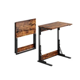 Lot De 2 Table D’appoint En C 60x37x71 Cm, Pliable Empilable, Mdf Et Métal, Brun+noir