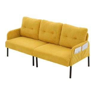 Canapé 3 Places 171x72x80 Cm, Assise Profonde Avec Poche Latérale, Velours Côtelé, Jaune+noir