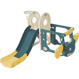 Toboggan Pour Enfants Avec Bus, Toboggan, Échelle D'activités, Panier De Basket Et Ballon Assorti