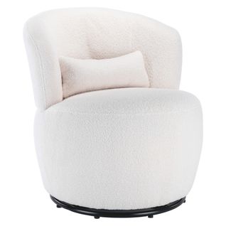 Fauteuil Pivotant En Teddy, Mousse D28 Et Piètement Métal, Blanc