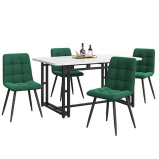 Ensemble Table Et Chaises, Table à Manger Avec Pieds Métal Noir Et 4 Chaises En Velours Vert