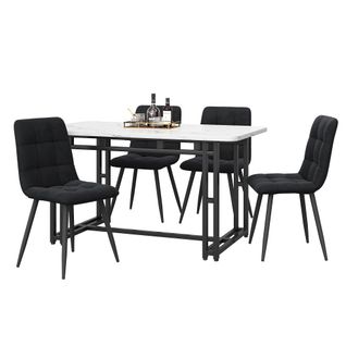 Ensemble Table Et Chaises, Table à Manger 120 Cm Avec Pieds Métal Noir Et 4 Chaises En Velours Noir