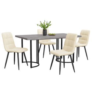 Ensemble Table Et Chaises, Table à Manger Avec Pieds Métal Noir Et 4 Chaises En Velours Beige