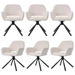 Lot De 6 Chaises De Salle à Manger, Assise En Sherpa, Pivotantes Avec Accoudoirs, Blanc