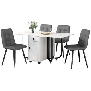 Ensemble Table Et Chaises, Table à Manger Avec Pieds Métal Noir Et 4 Chaises En Velours Gris