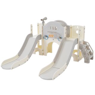 Toboggan Pour Enfants Avec Structure D'escalade, Panier De Basket, Jeu De Lasso Et Télescope