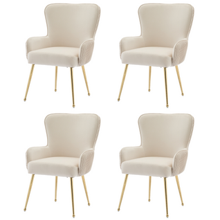 Lot De 4 Chaises De Salle à Manger En Velours, Assise 10 Cm, Piètement Doré, Beige Et Doré