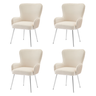 Lot De 4 Chaises De Salle à Manger, Velours, Assise 10 Cm, Pieds Métal Réglables, Beige