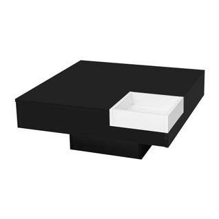 Table Basse Carrée Noir Et Blanc Haut Brillant 72x72x30 Cm Avec Rangement Amovible Et LED