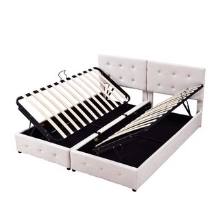 Lit Coffre 180x200 Cm Transformable En 2 Lits 90x200, Avec Sommier à Lattes, En Velours, Beige