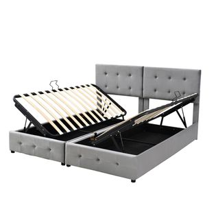 Lit Coffre 180x200 Cm Transformable En 2 Lits 90x200, Avec Sommier à Lattes, En Velours, Gris