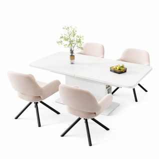 Ensemble Table Et Chaises, Table à Manger Avec Pieds Métal Et 4 Chaises En Velours Beige