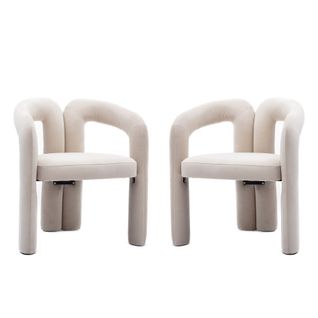 Lot De 2 Chaises De Salle à Manger, Velours Rembourrées, Dossier Enveloppant Et Accoudoirs, Beige