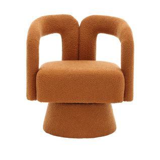 Fauteuil Pivotant 360°, Assise Rembourrée En Bouclé, Piètement Métal, Orange