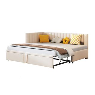Lit Gigogne 90x200 Cm, Transformable En 180x200 Cm, En Velours, Beige