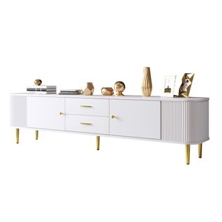 Meuble TV Blanc De 170 Cm, Mat, Avec 2 Portes, 2 Tiroirs