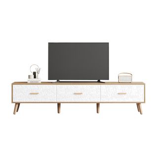 Meuble TV 150 Cm Avec 3 Tiroirs, Blanc Et Couleur Bois