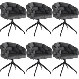 Lot De 6 Chaises Pivotantes 360°, Velours Et Métal, Assise Rembourrée, Gris