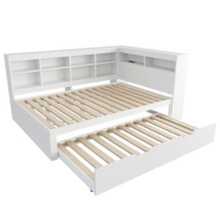 Lit Adulte 140x200 Cm, Avec Lit 90x190 Cm Et Rangement, En Bois, Blanc