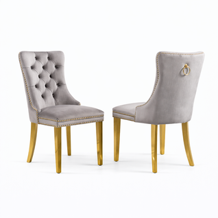 Lot De 2 Chaises De Salle à Manger En Velours, Dossier Capitonné, Pieds En Acier Inox, Gris