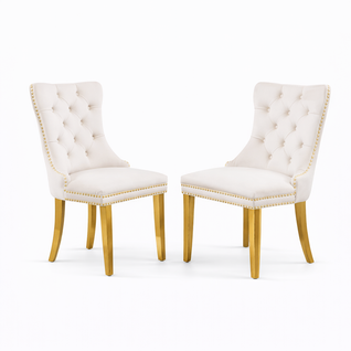 Lot De 2 Chaises De Salle à Manger, Dossier Haut Capitonné, Structure Bois Massif, Velours, Beige