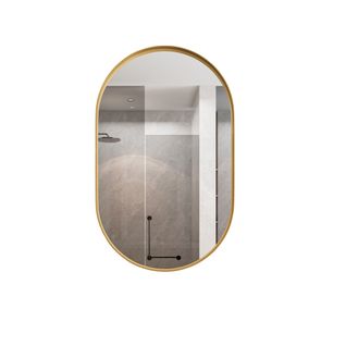 Armoire Miroir Ovale En Métal Doré Avec Étagères Réglables