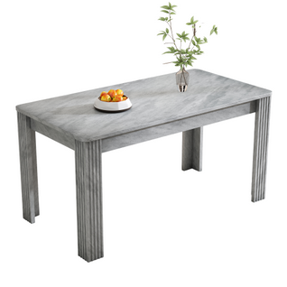 Table à Manger Gris En Panneaux De Particules, Pieds Épais, Style Moderne