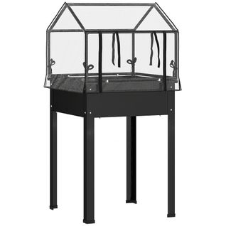Carré Potager Surélevé En Acier Avec Housse Transparente, Noir, 60x60x120 Cm