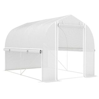 Serre Tunnel 3x2x2 M Pe 140 G/m² Anti-uv, Cadre Acier Galvanisé, Porte Enroulable, 4 Fenêtres, Blanc