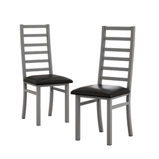 Lot De 2 Chaises De Salle à Manger, Dossier Haut Rembourré, Sans Accoudoirs, Piètement Acier, Gris