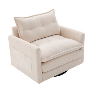 Fauteuil Pivotant 360° Avec Accoudoirs En Chenille Beige