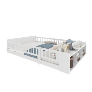 Lit Enfant 140x190 Cm, Rangement Ouvert Et Étagères, En Bois, Blanc