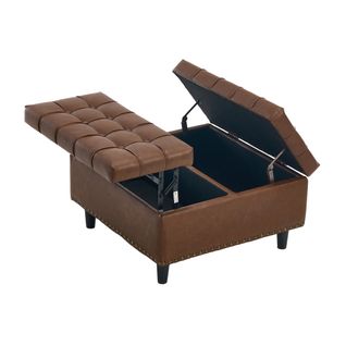 Pouf Relevable Carré Marron En Cuir Pu Avec Rangement