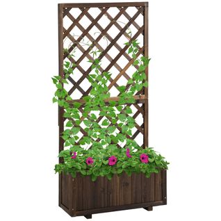 Jardinière Surélevée Avec Treillis En Bois Massif Marron 72,5x31,5x149,5 Cm