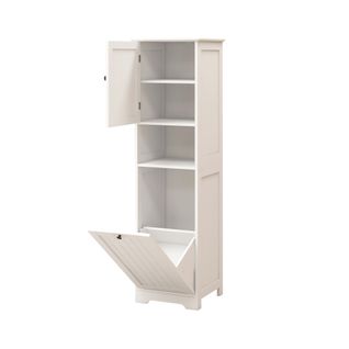 Colonne De Salle De Bain,meuble Trieur à Linge 1 Compartiment 1 Porte Basculante, Blanc