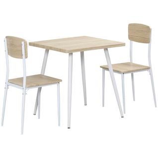 Ensemble Table Et Chaises, Table à Manger 70x70 Cm Avec Pieds Métal Et 2 Chaises Mdf Naturel