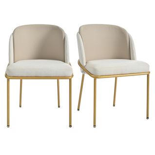 Lot De 2 Chaises De Salle à Manger, Piètement Métal Incliné Et Cadre Bois, Assise Simili‑cuir, Beige